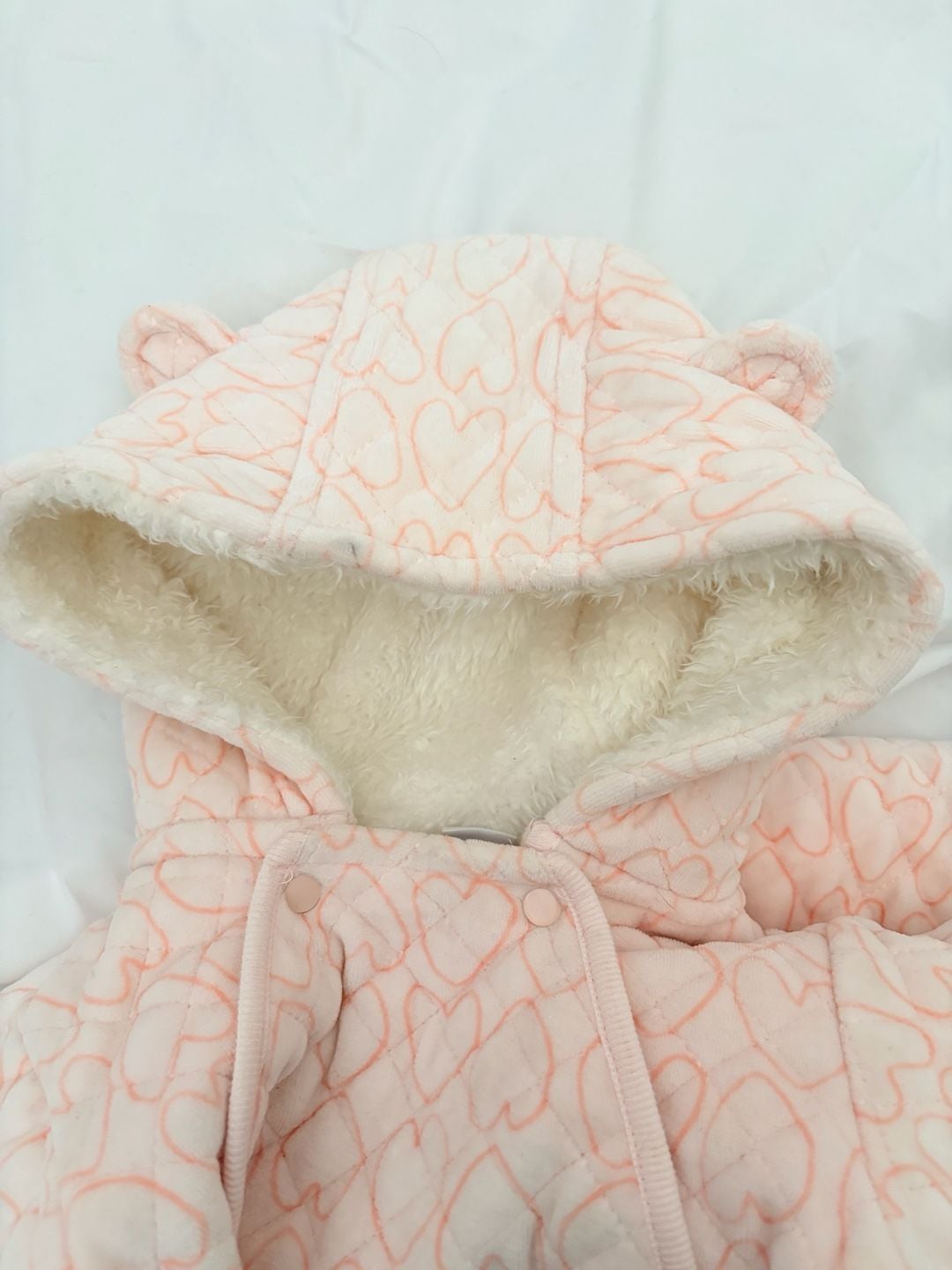 Nordstrom Baby Pink Frosty Hearts Quilted Hooded Bunting 9M 9