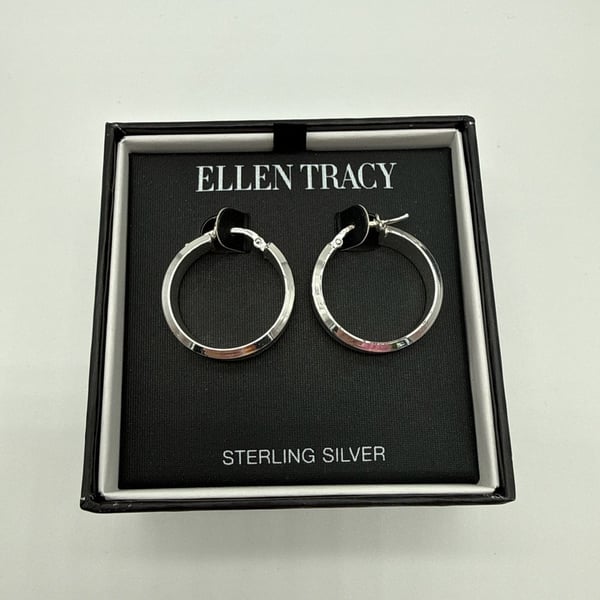 Ellen Tracy Sterling Silver Concave Hoop Earrings