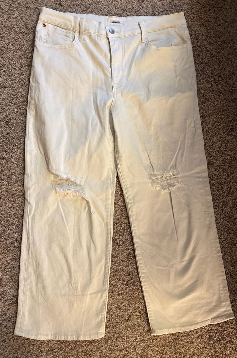 Hudson Rosalie TNL Distressed White Wide Leg Jeans Size 32 2