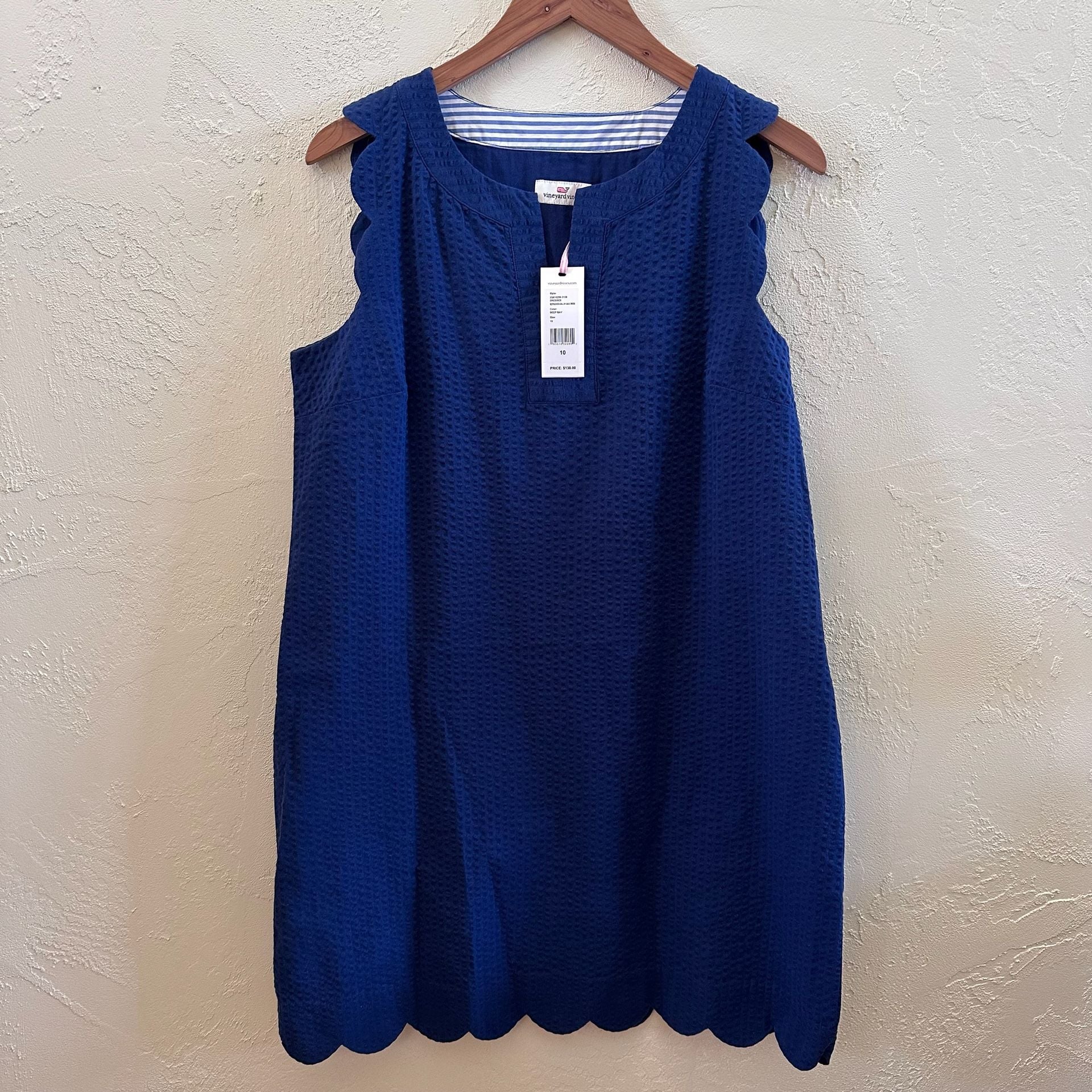 NWT Vineyard Vines Seersucker Scallop Cisco Dress Deep Bay Size 10 2