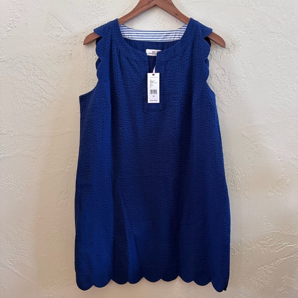 NWT Vineyard Vines Seersucker Scallop Cisco Dress Deep Bay Size 10