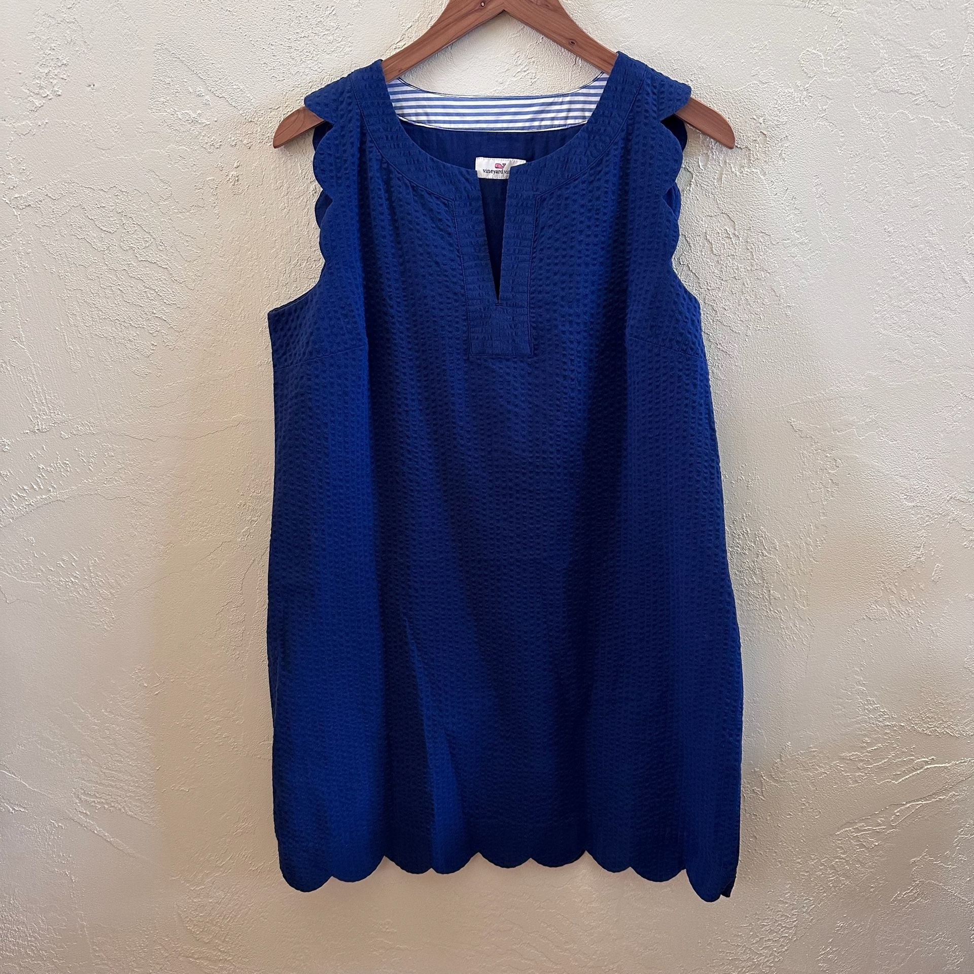 NWT Vineyard Vines Seersucker Scallop Cisco Dress Deep Bay Size 10 3