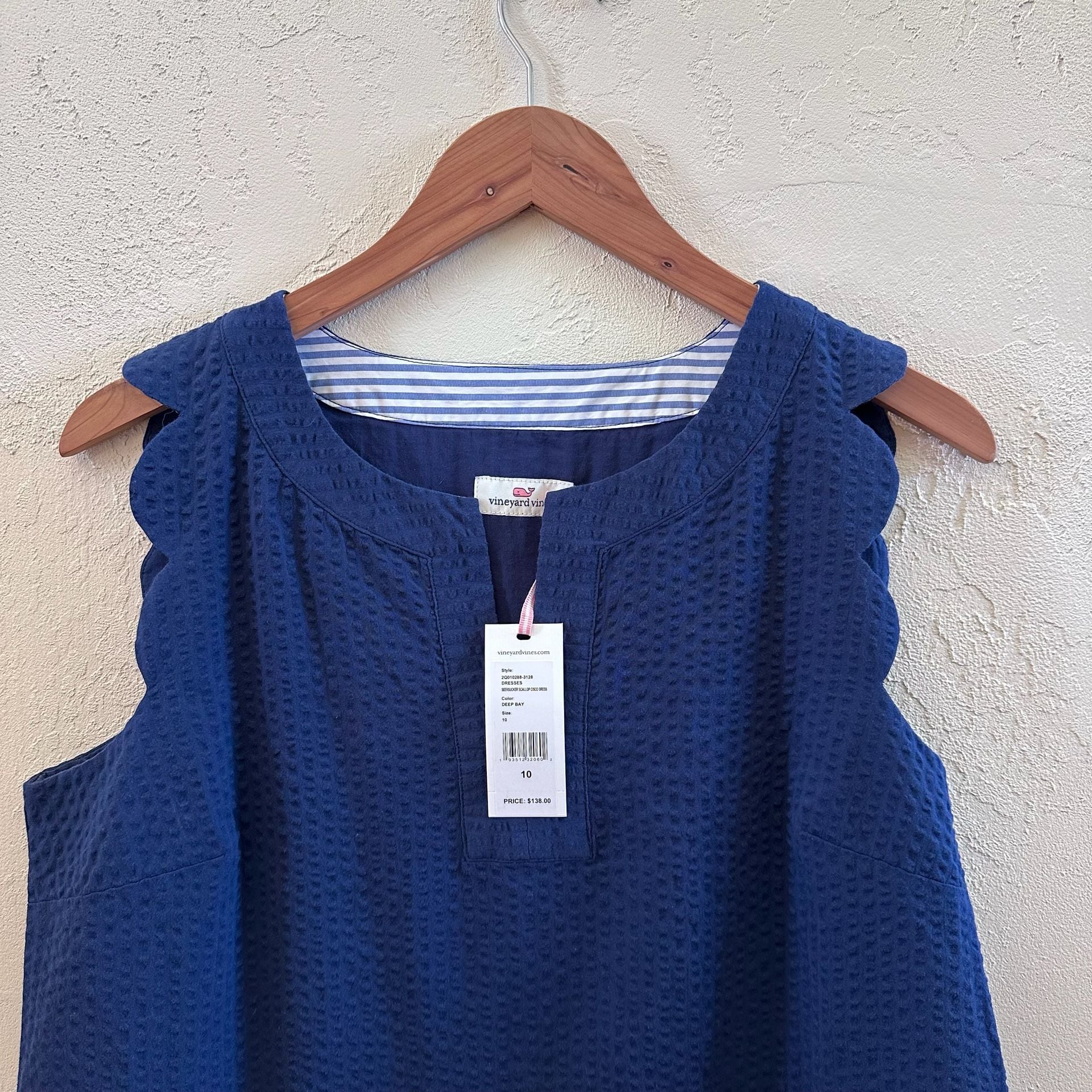 NWT Vineyard Vines Seersucker Scallop Cisco Dress Deep Bay Size 10 4