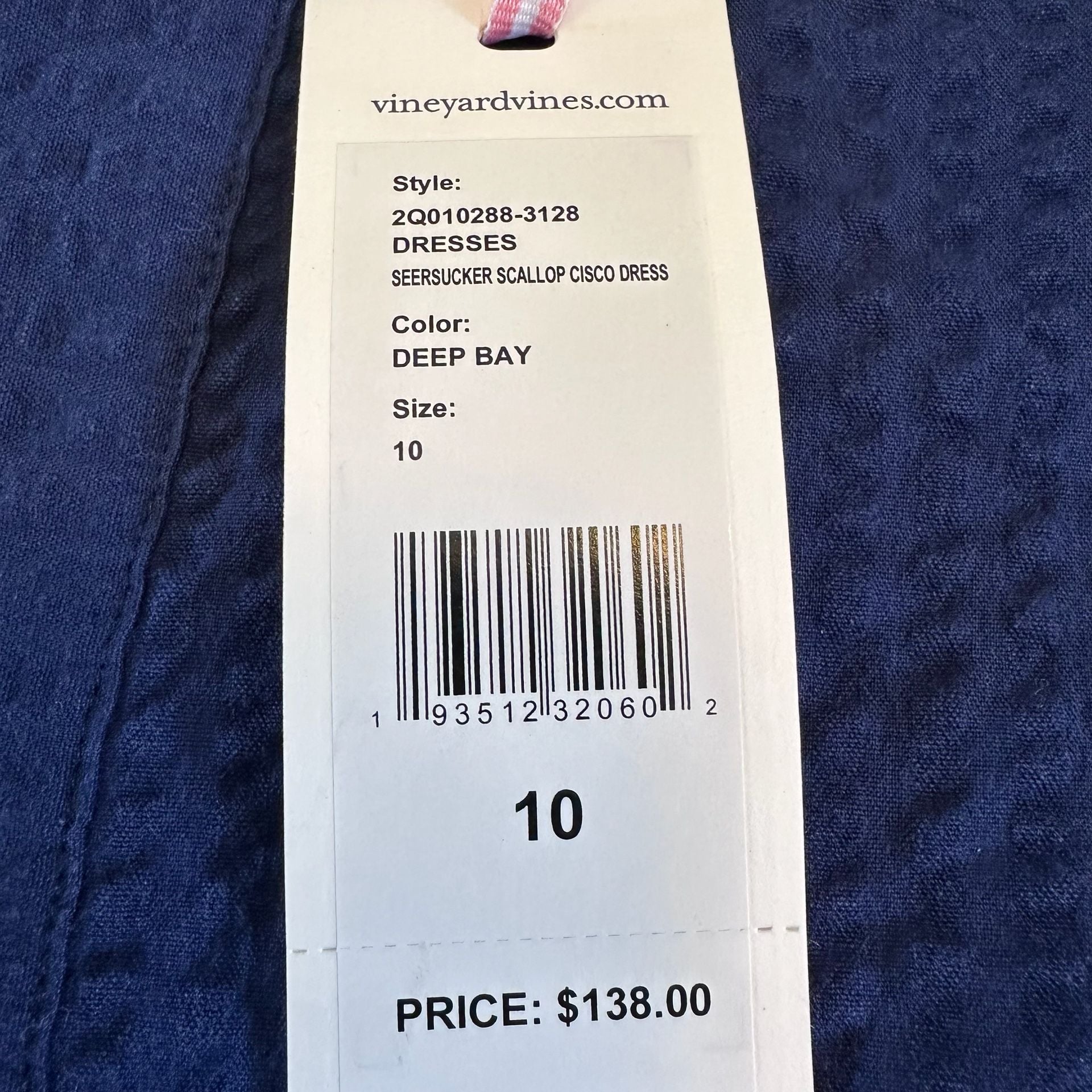 NWT Vineyard Vines Seersucker Scallop Cisco Dress Deep Bay Size 10 9