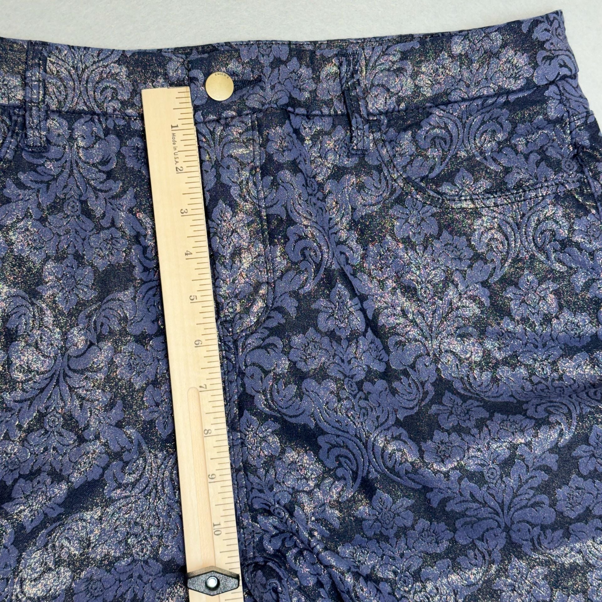 Chico's Girlfriend Metallic Damask Slim Ankle Pants Size 2 14