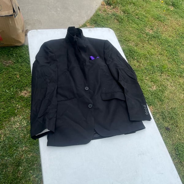 Renoir Men's Black Mandarin Collar Two-Button Blazer Jacket