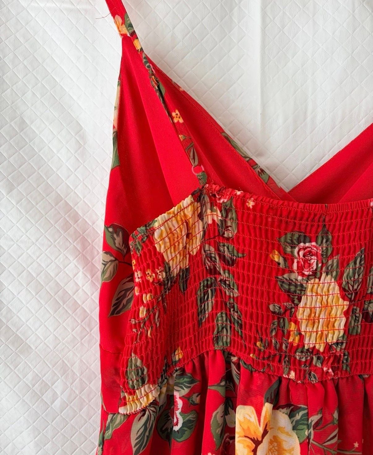 Purple Snow Red Floral Surplice Smocked Back Romper Dress Size XL 7