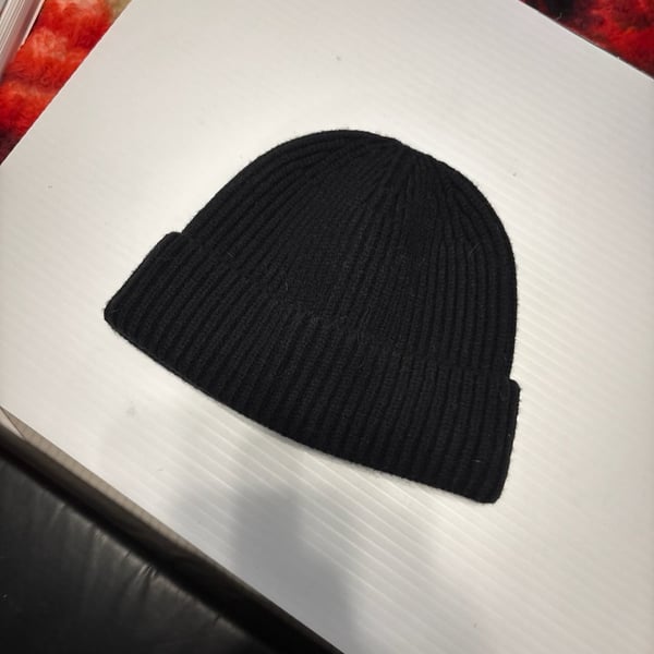 Black Ribbed Knit Cuffed Beanie Hat