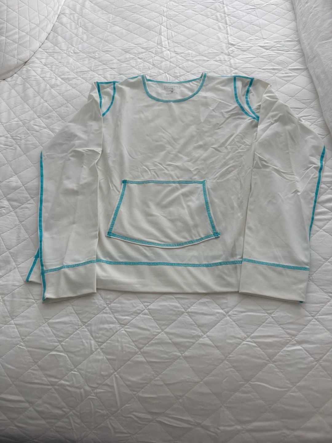Athleta White Long Sleeve Contrast Stitch Kangaroo Pocket Top Size M 2