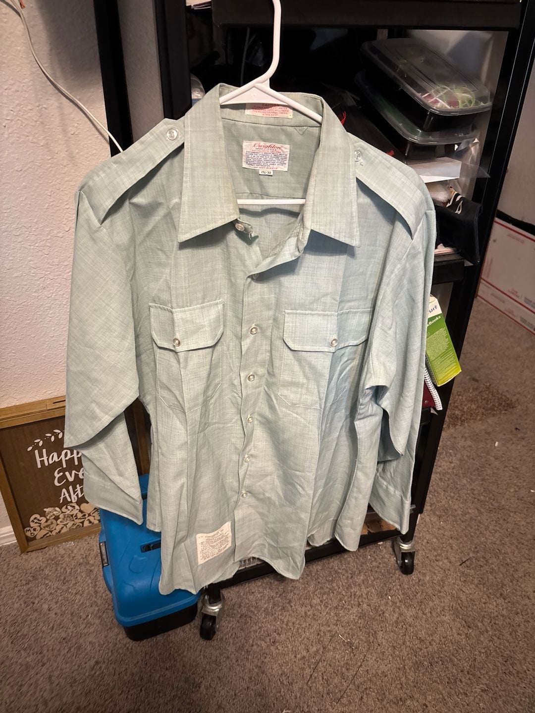 Creighton Vintage Uniform Shirt 17.5 x 32 Blue Polyester Wool Blend 1