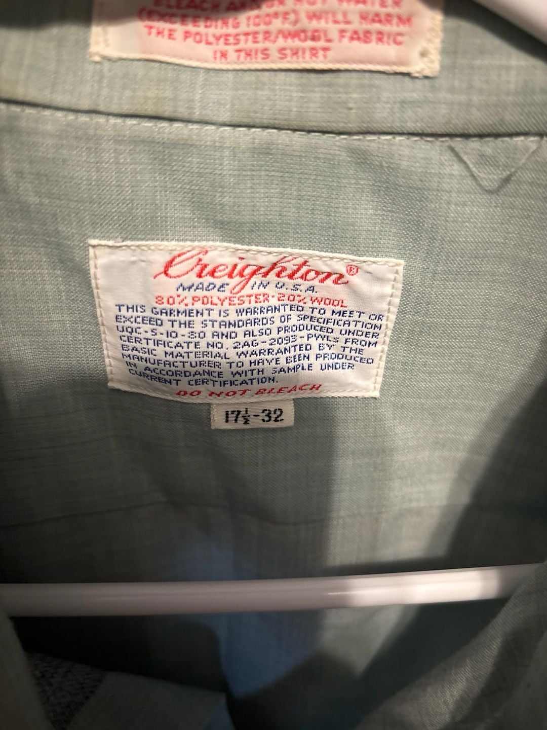 Creighton Vintage Uniform Shirt 17.5 x 32 Blue Polyester Wool Blend 2