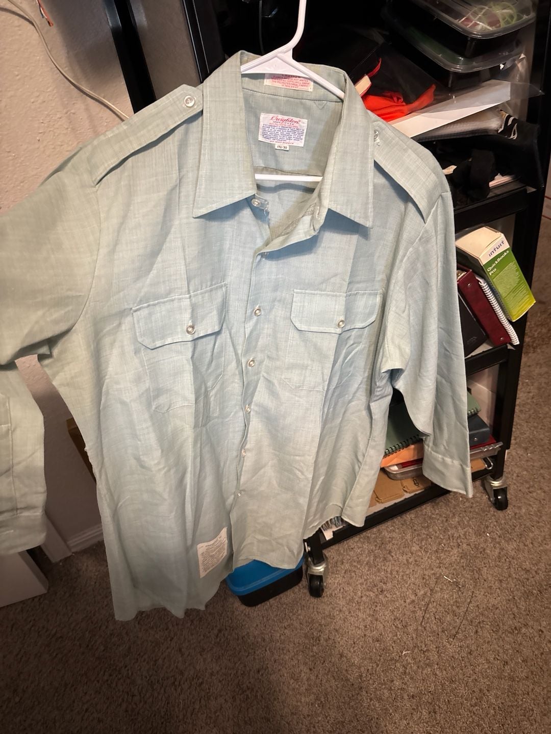 Creighton Vintage Uniform Shirt 17.5 x 32 Blue Polyester Wool Blend 3