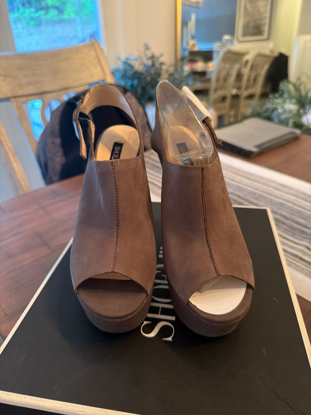 ShoeMint Kbell Grey Peep Toe Wedge Sandals Size 7 3
