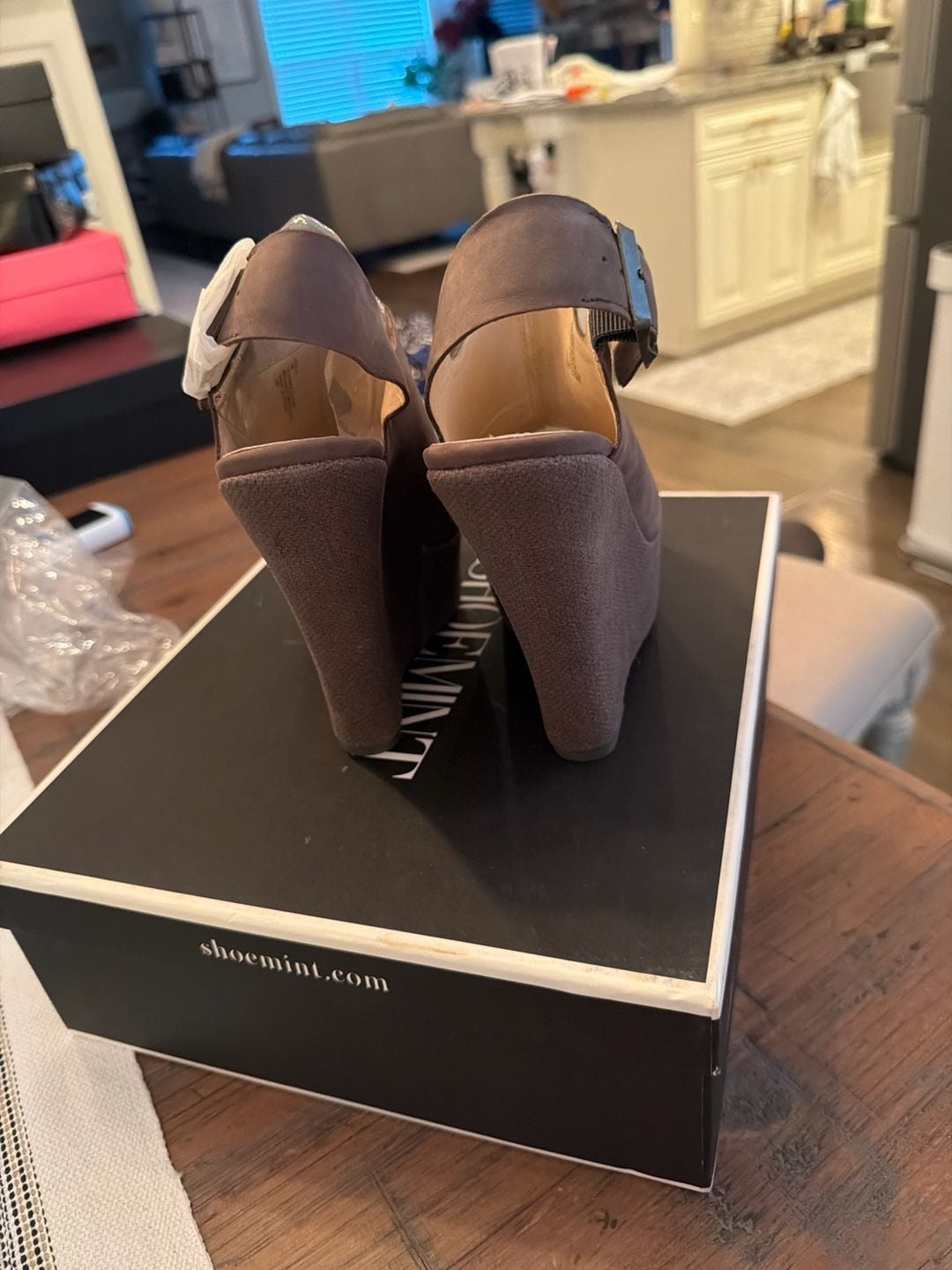 ShoeMint Kbell Grey Peep Toe Wedge Sandals Size 7 7