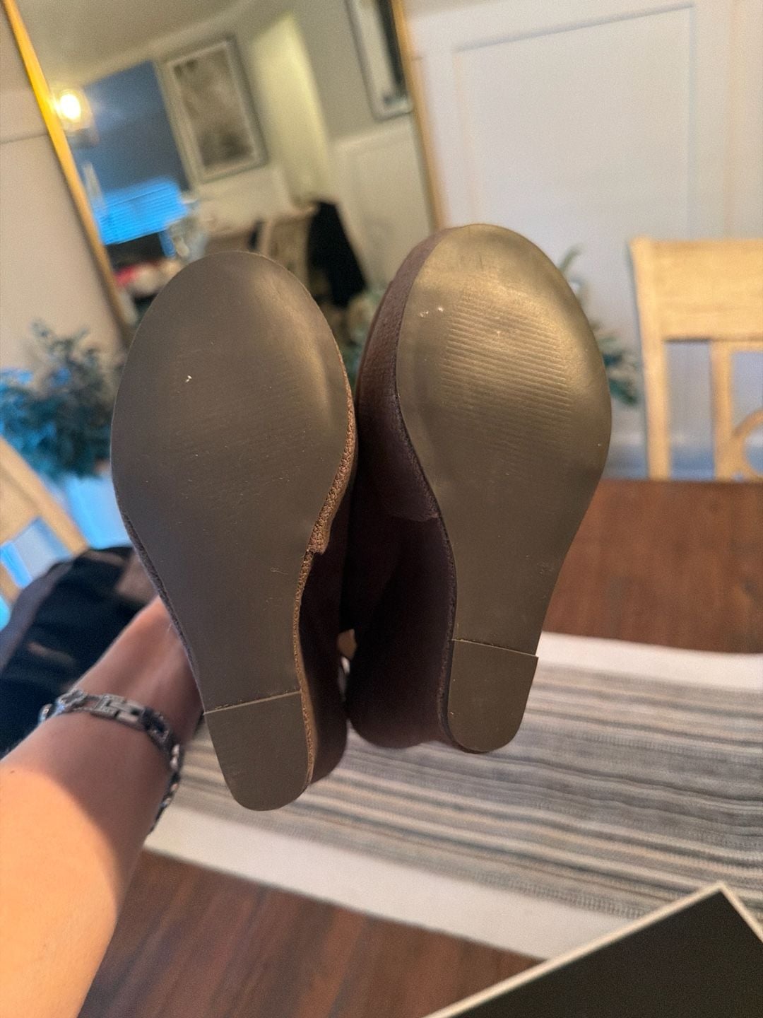 ShoeMint Kbell Grey Peep Toe Wedge Sandals Size 7 8