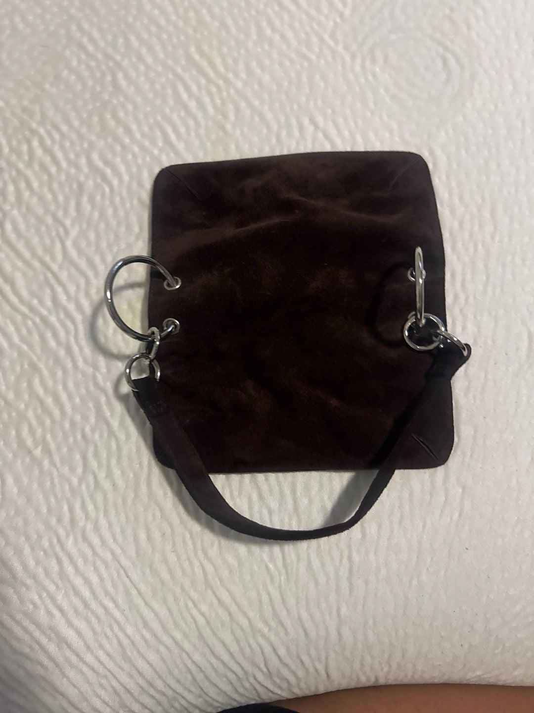 Wilsons Leather Maxima Brown Suede Small Shoulder Bag with Silver Ring Hardware 3