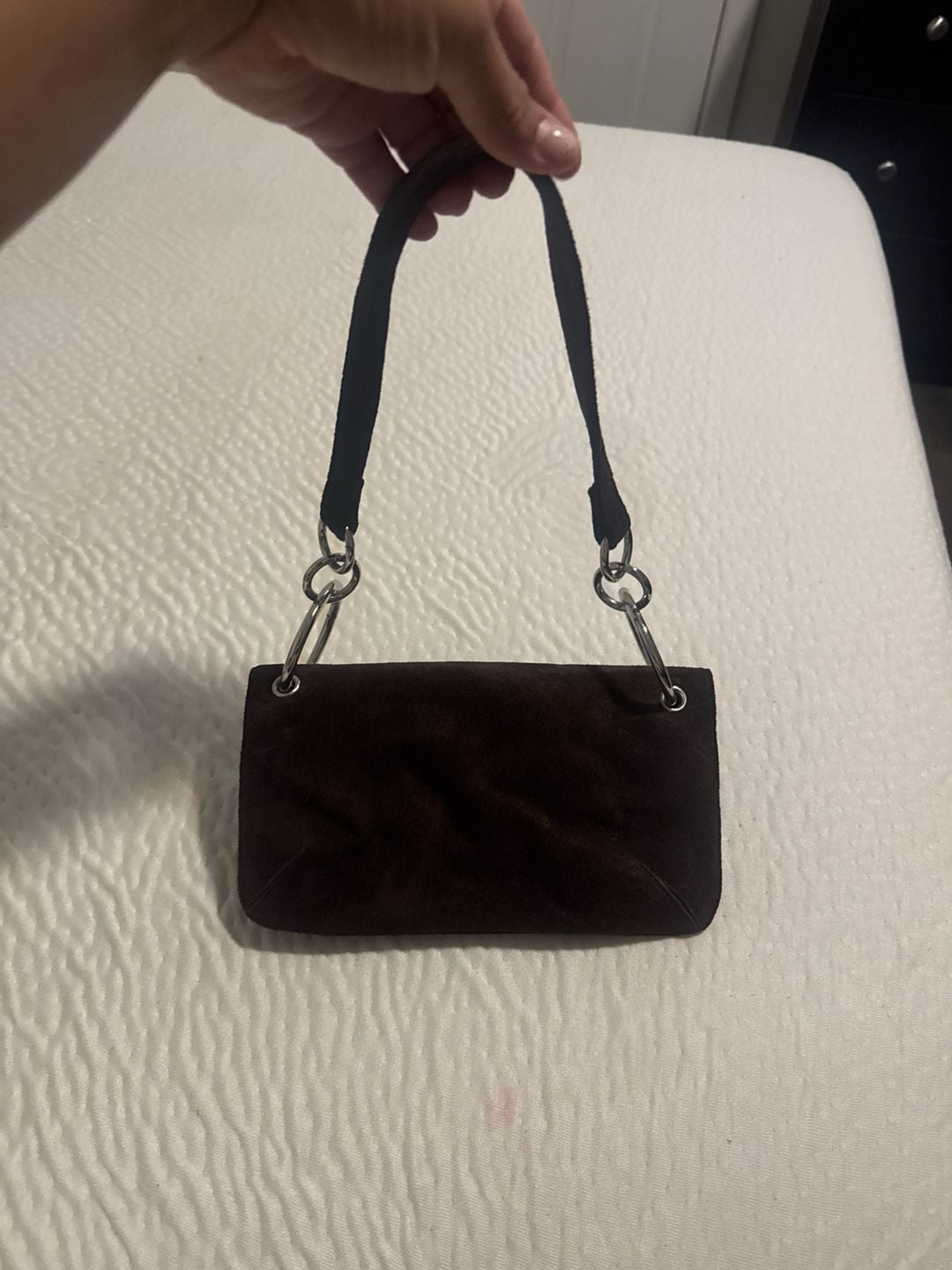 Wilsons Leather Maxima Brown Suede Small Shoulder Bag with Silver Ring Hardware 5