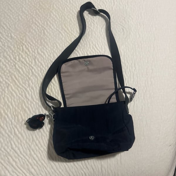Kipling Syro Small Navy Blue Crossbody Bag with Monkey Keychain