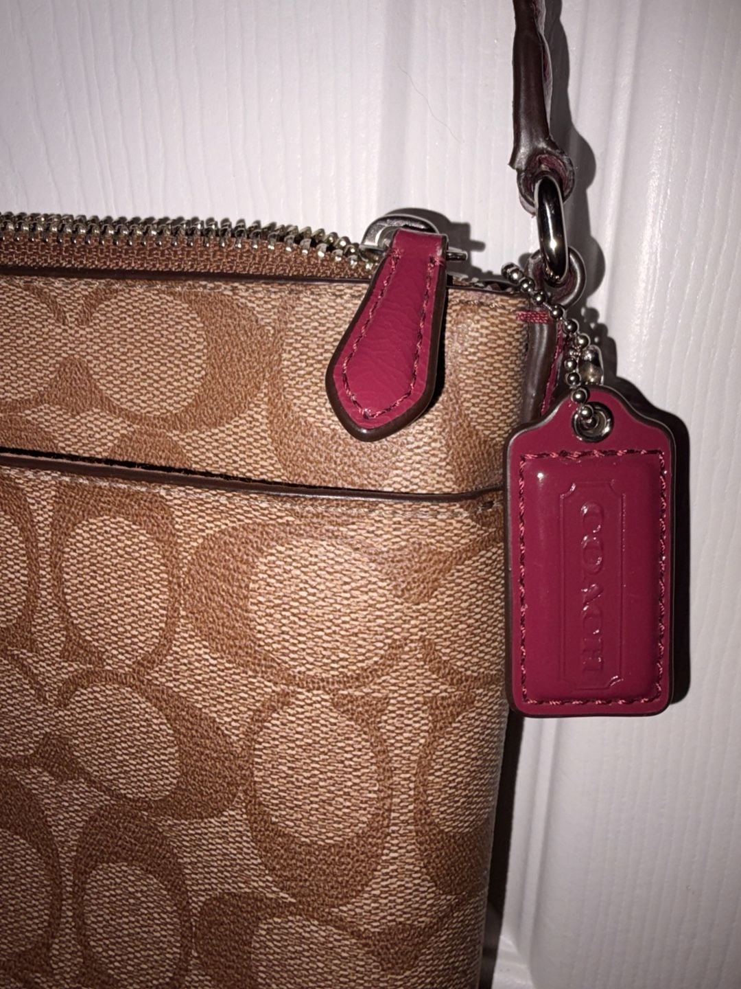 Coach North South Crossbody Bag in Signature Canvas with Pink Trim 3