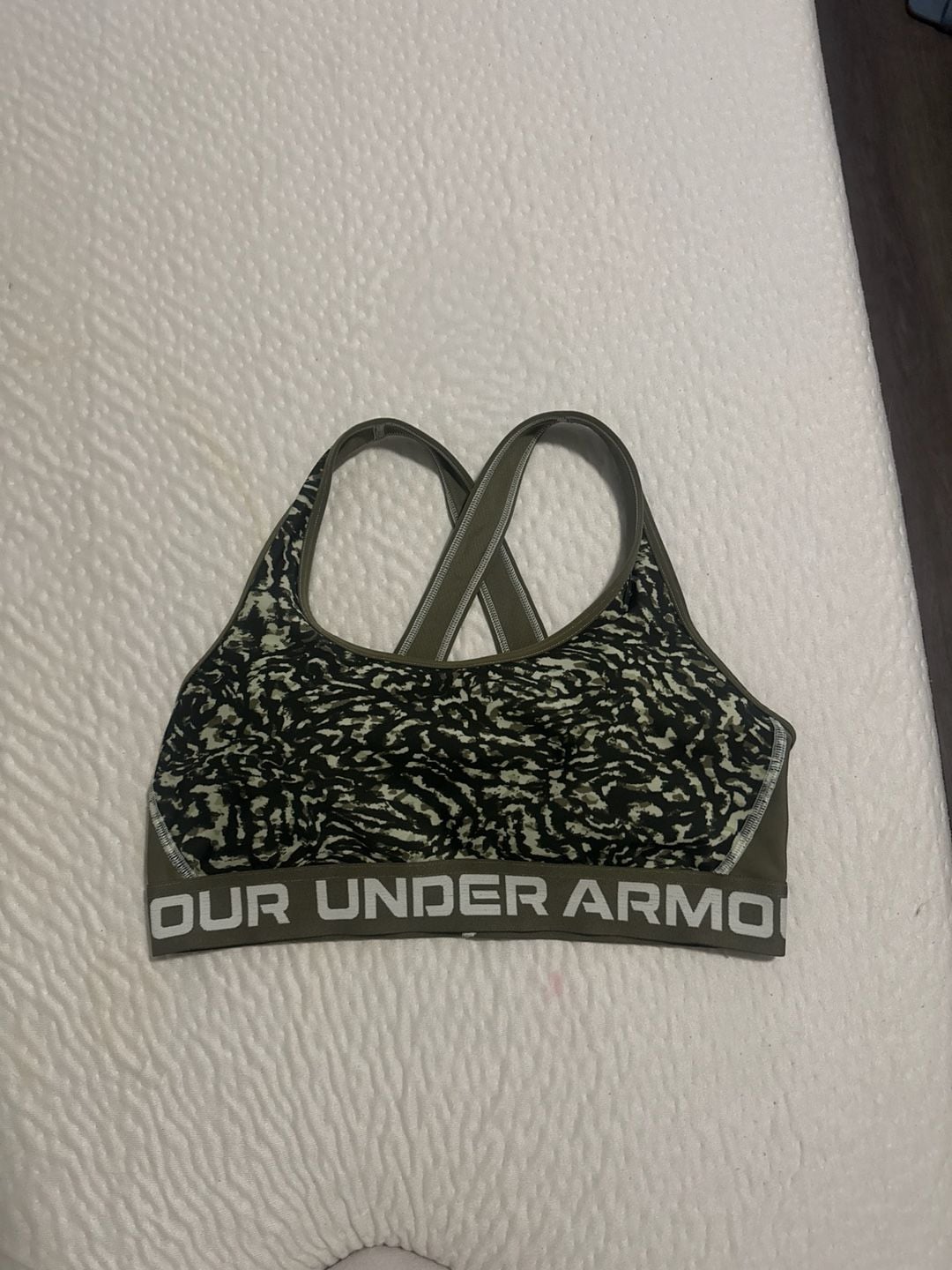 Under Armour Mid Keyhole Crossback Sports Bra Camo Print Size Large 1