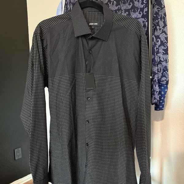 Jared Lang Black Banded Polka Dot Long Sleeve Button Down Shirt Size L