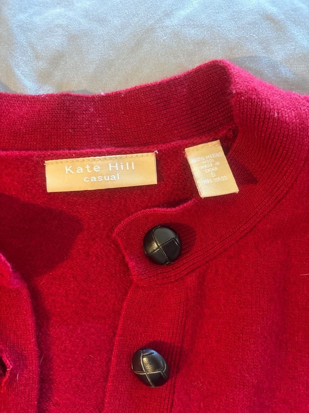Kate Hill Red 100% Merino Wool Button Front Cardigan Jacket Size S 3
