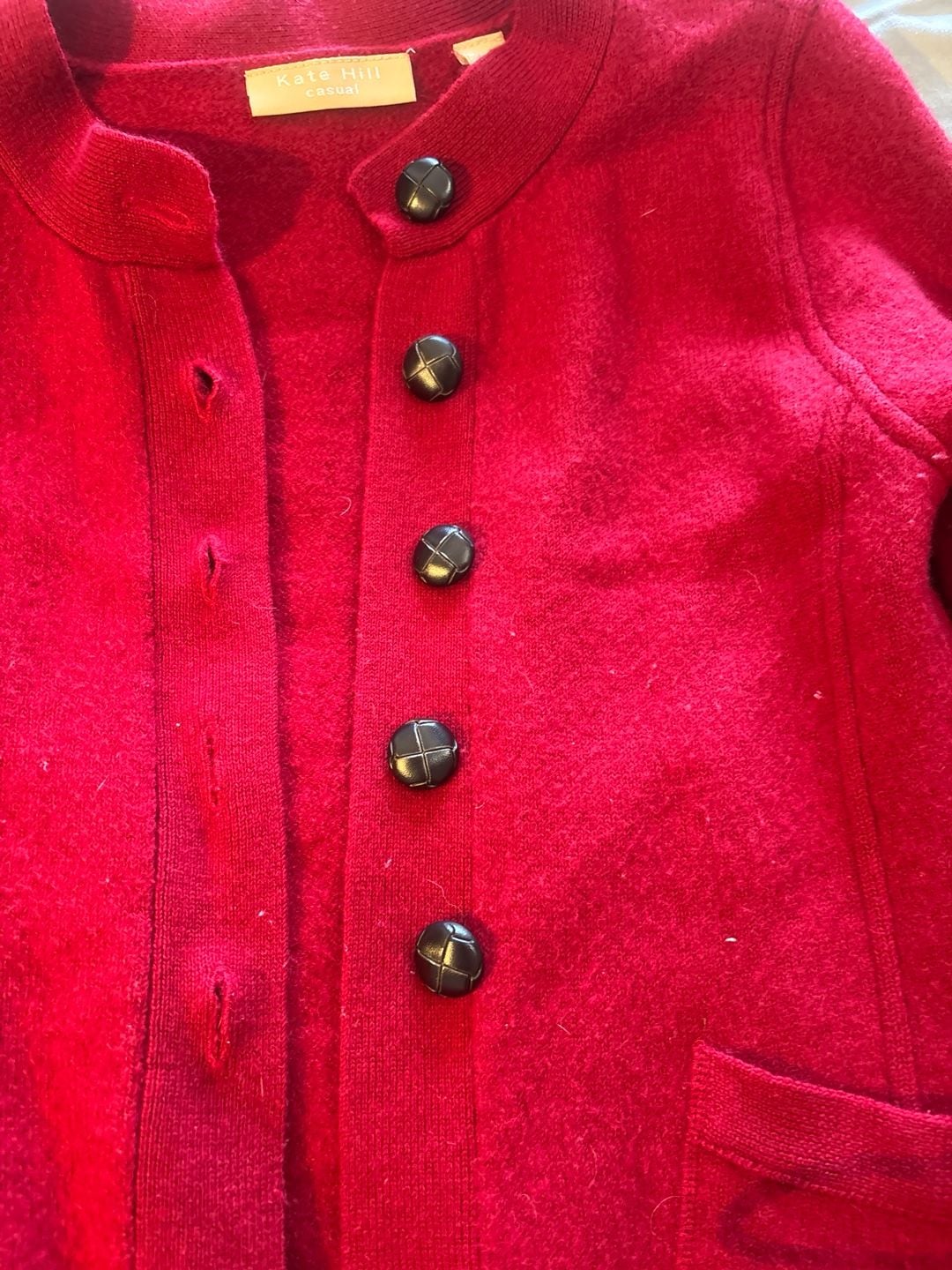 Kate Hill Red 100% Merino Wool Button Front Cardigan Jacket Size S 4