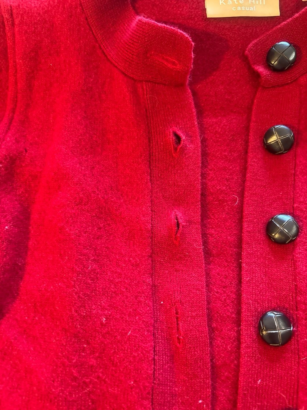 Kate Hill Red 100% Merino Wool Button Front Cardigan Jacket Size S 5