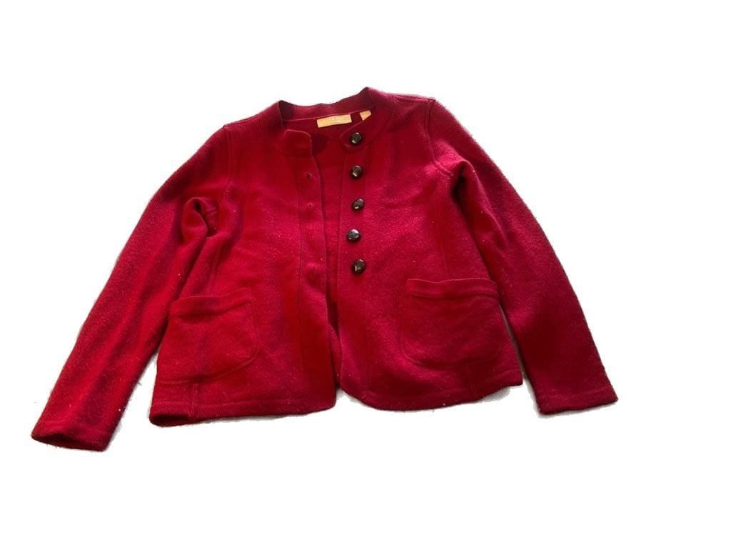 Kate Hill Red 100% Merino Wool Button Front Cardigan Jacket Size S 2