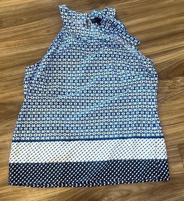 The Limited Blue and White Geometric Print Halter Neck Tie Top Size M 2