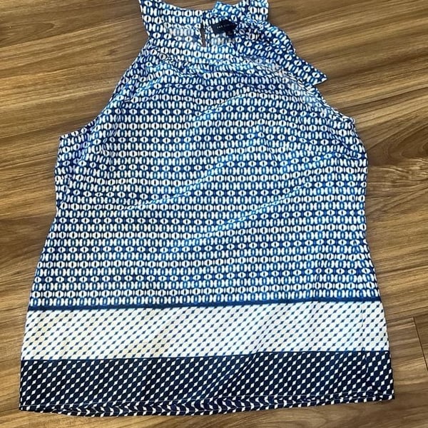 The Limited Blue and White Geometric Print Halter Neck Tie Top Size M