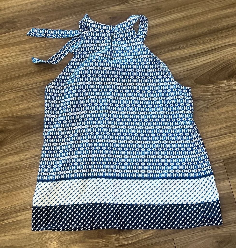 The Limited Blue and White Geometric Print Halter Neck Tie Top Size M 3