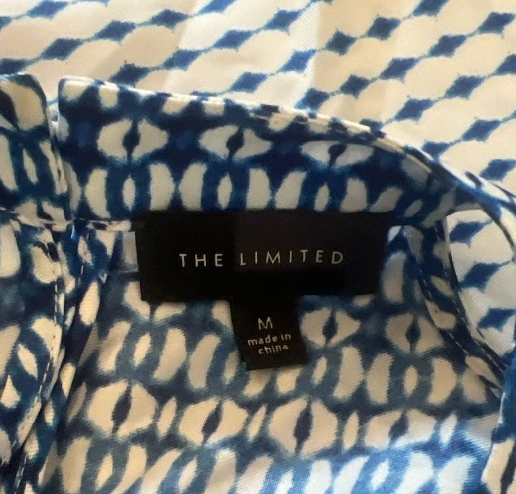 The Limited Blue and White Geometric Print Halter Neck Tie Top Size M 4