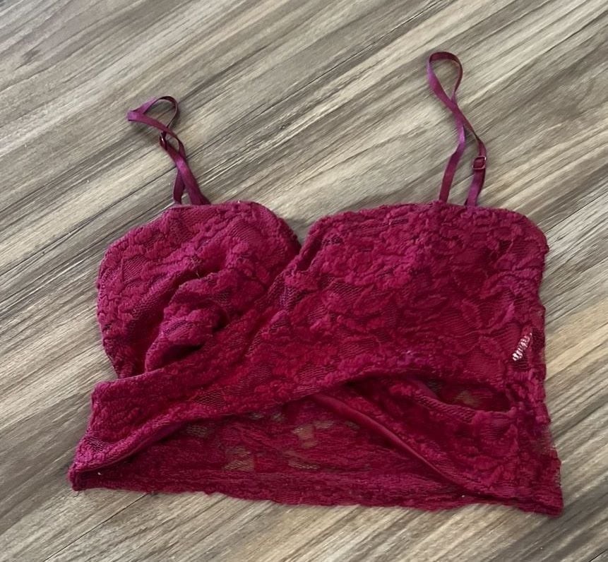 Maroon Floral Lace Bralette Crop Top with Adjustable Straps 2