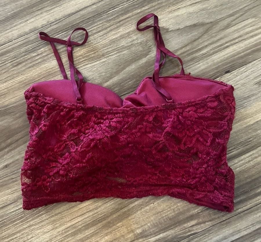Maroon Floral Lace Bralette Crop Top with Adjustable Straps 3