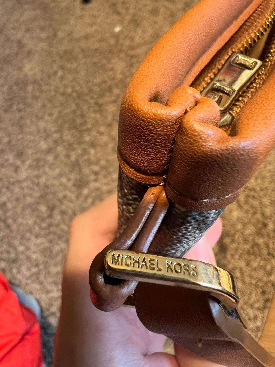 Michael Kors Signature Logo Belt Bag Fanny Pack Tan and Grey 6