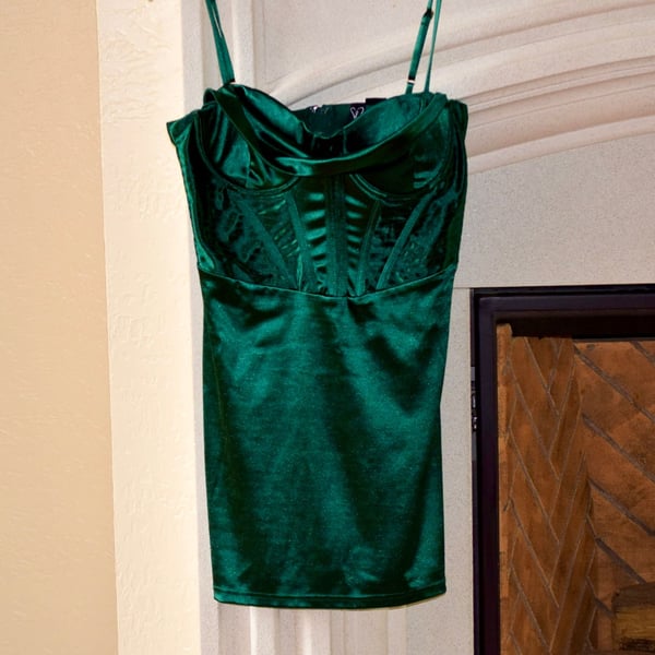 Windsor Green Satin Corset Mini Dress Size L