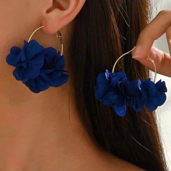 INC International Concepts Blue Fabric Flower Hoop Earrings