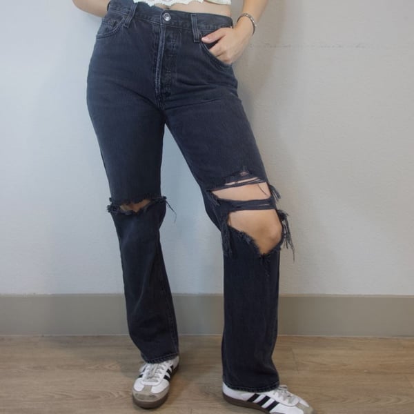 AGOLDE 90's Pinch Waist High Rise Straight Leg Distressed Jeans Size 28