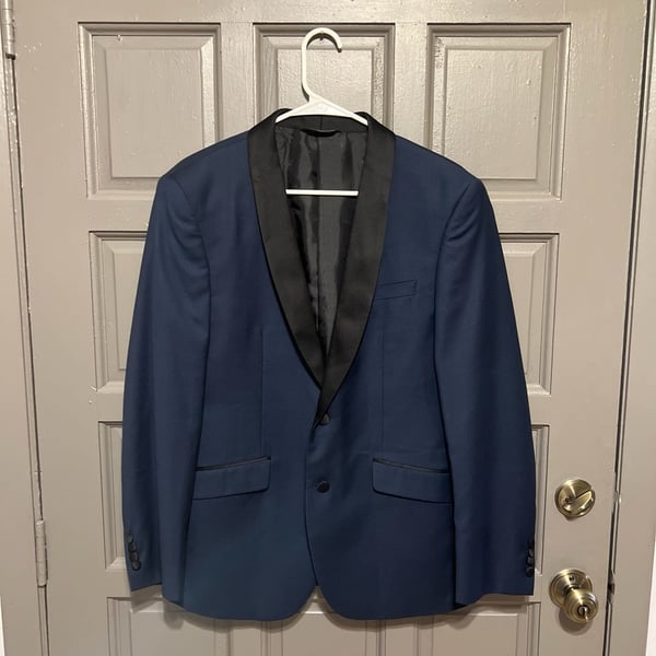 Profile Black Slim Fit Navy Blue Tuxedo Jacket with Shawl Lapel Size 38R