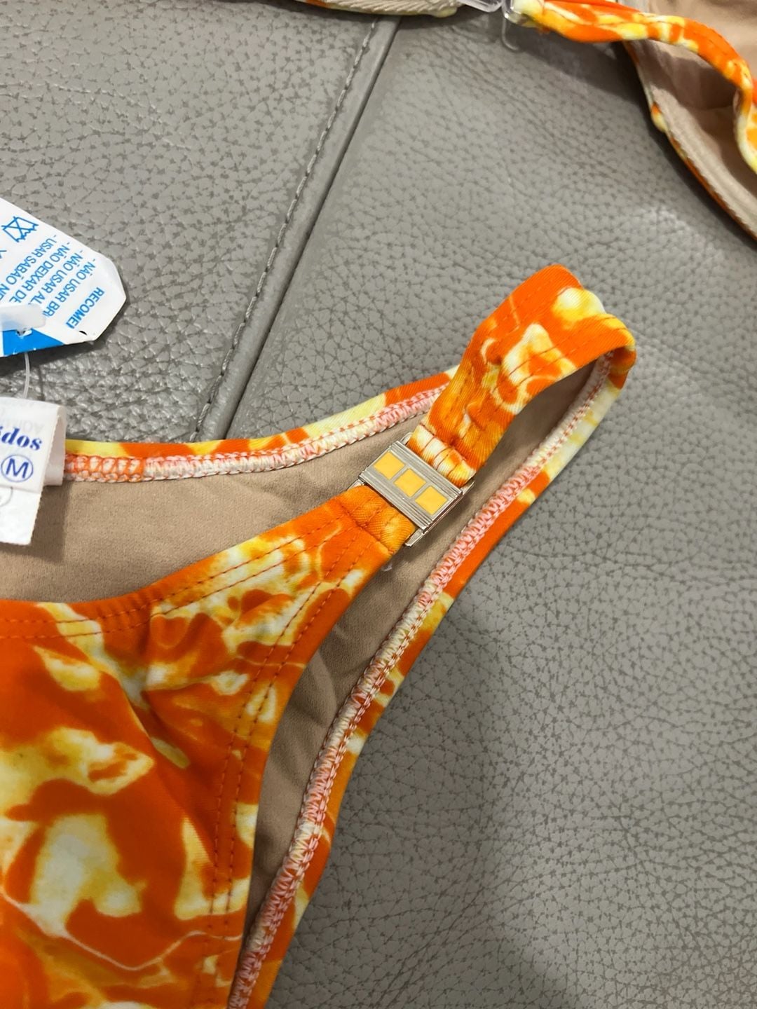 Vintage Y2K Brazilian Fluidos Orange Marble Print Underwire Bikini Set Size M 5