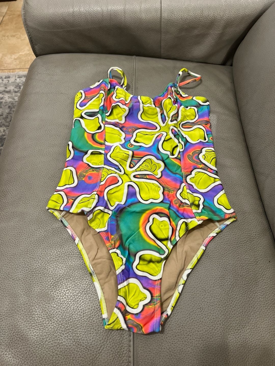 Retro Y2K Fluidos Psychedelic Floral One-Piece Swimsuit Size M Made in Brazil 2