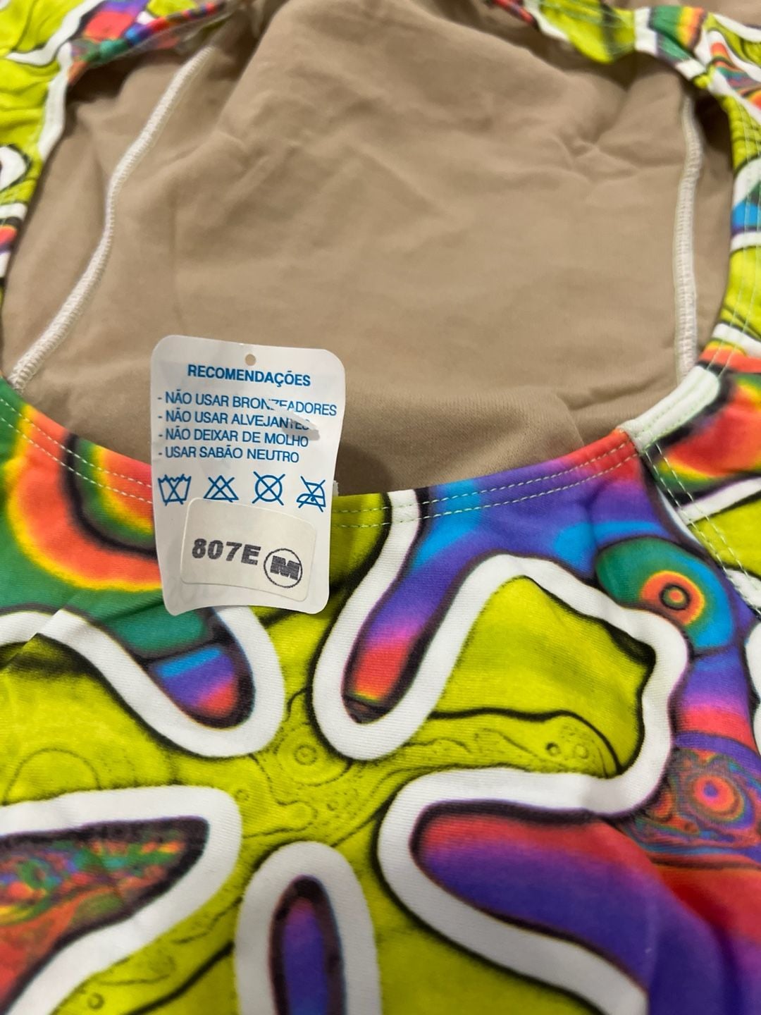 Retro Y2K Fluidos Psychedelic Floral One-Piece Swimsuit Size M Made in Brazil 3