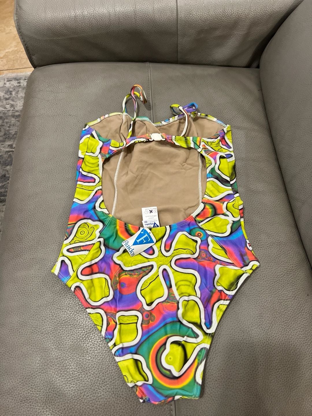 Retro Y2K Fluidos Psychedelic Floral One-Piece Swimsuit Size M Made in Brazil 5
