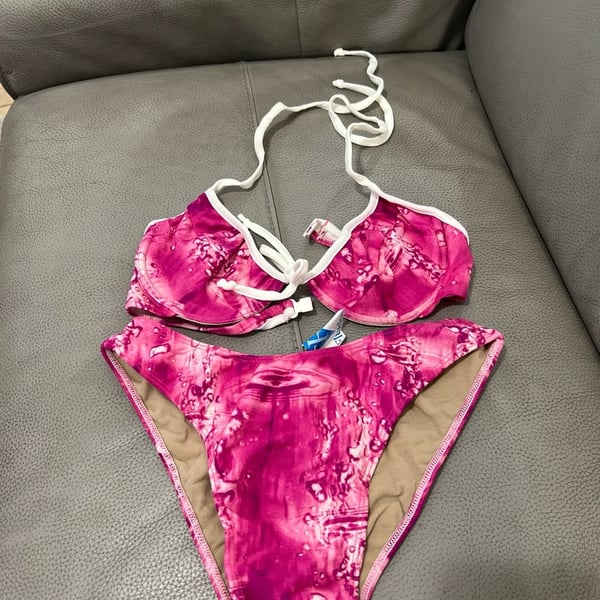 Y2K Brazilian Fluidos Pink Abstract Water Print Underwire Bikini Set Size M
