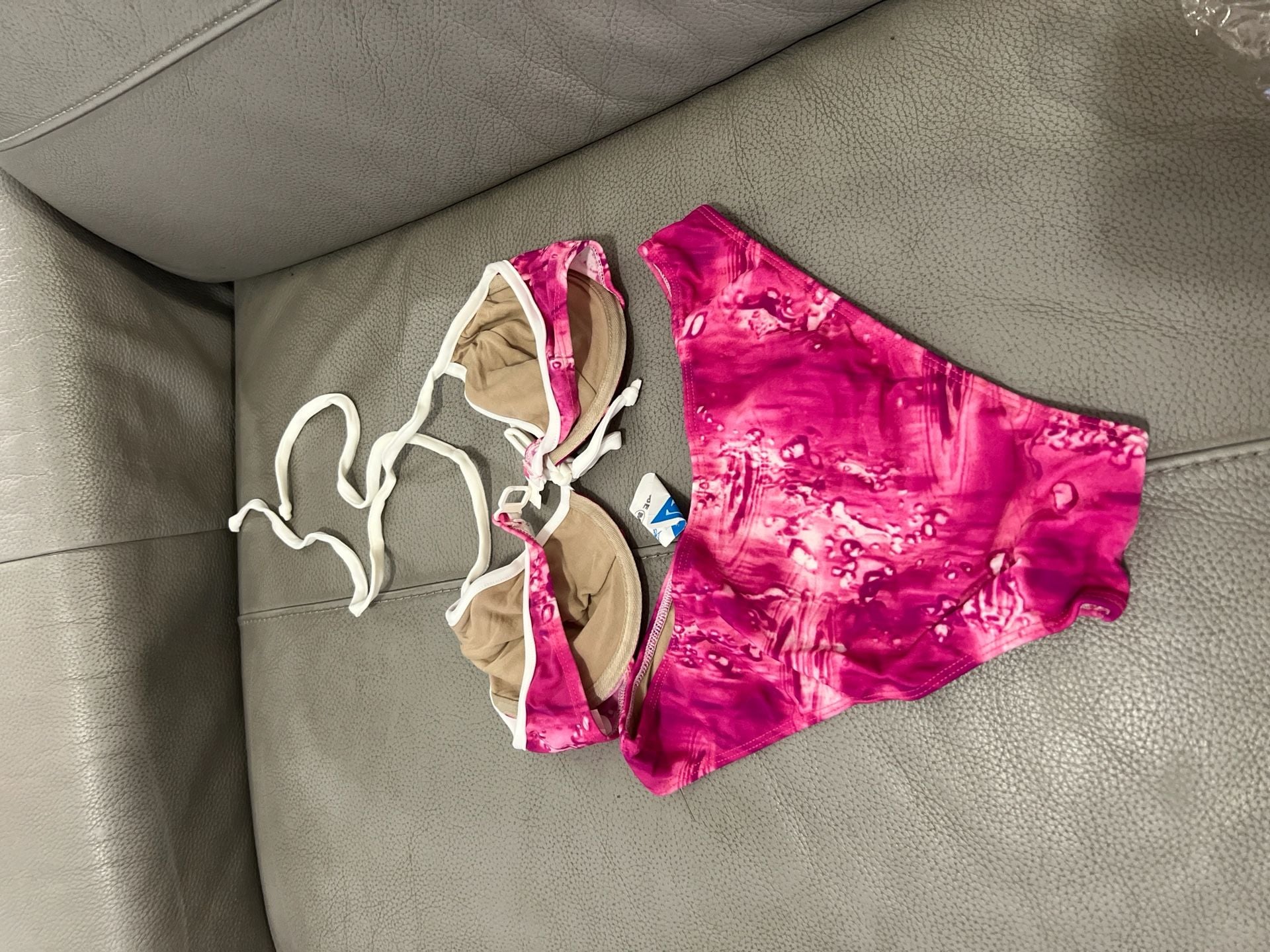 Y2K Brazilian Fluidos Pink Abstract Water Print Underwire Bikini Set Size M 2