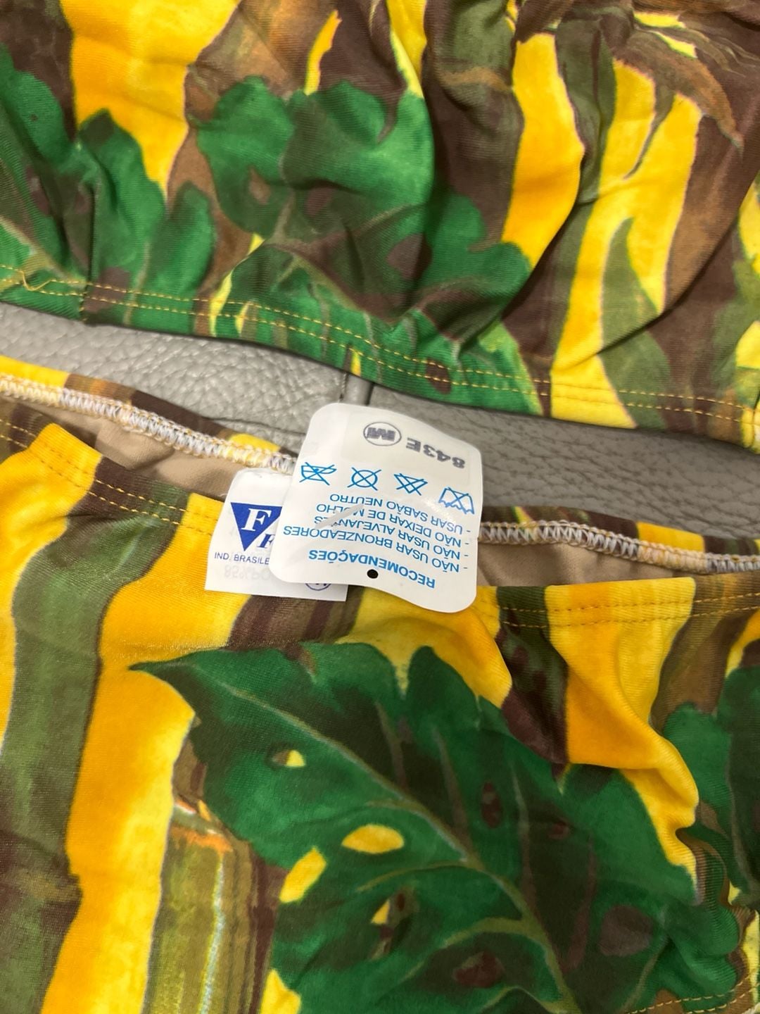 Y2K Brazilian Fluidos Tropical Bamboo Monstera Print Bandeau Bikini Set Size M 2