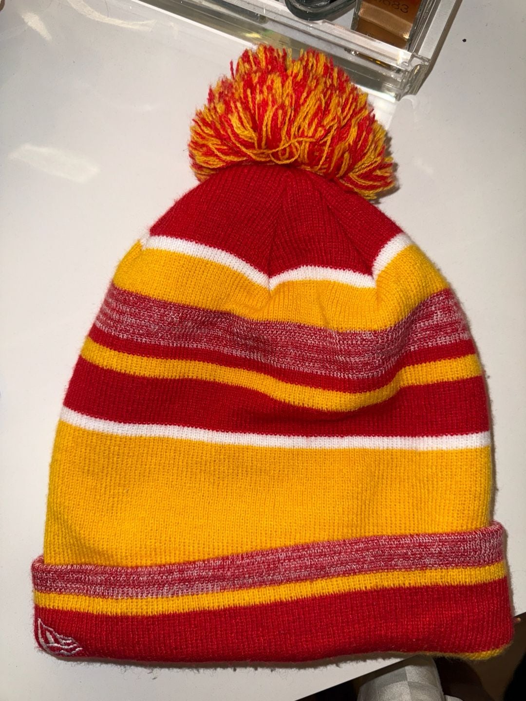 New Era Kansas City Chiefs Striped Pom Knit Beanie Hat One Size 3