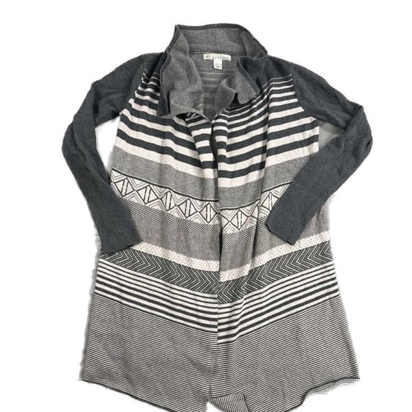 Kaisely Grey Geometric Striped Open Front Draped Cardigan Size S