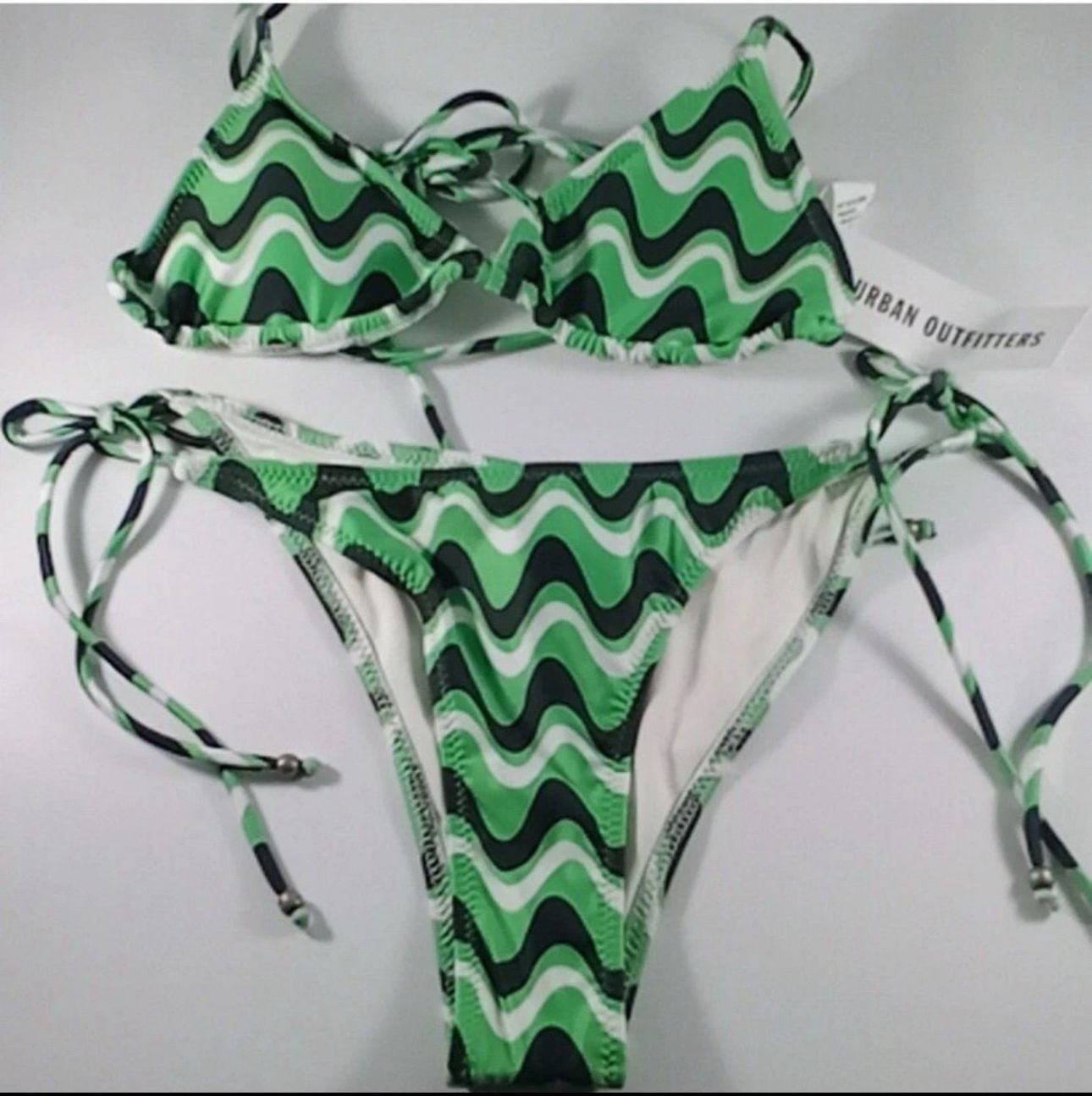 Urban Outfitters Green Wavy Zigzag Triangle Bikini Set 1
